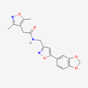 molecular formula C18H17N3O5 B2851877 N-((5-(benzo[d][1,3]dioxol-5-yl)isoxazol-3-yl)methyl)-2-(3,5-dimethylisoxazol-4-yl)acetamide CAS No. 1207040-53-6