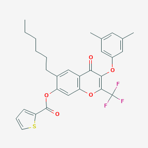 molecular formula C29H27F3O5S B285188 3-(3,5-dimethylphenoxy)-6-hexyl-4-oxo-2-(trifluoromethyl)-4H-chromen-7-yl 2-thiophenecarboxylate 