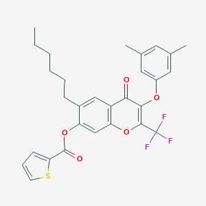 3-(3,5-dimethylphenoxy)-6-hexyl-4-oxo-2-(trifluoromethyl)-4H-chromen-7-yl 2-thiophenecarboxylate