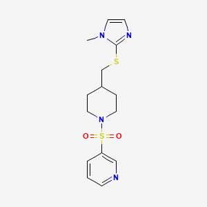 molecular formula C15H20N4O2S2 B2851894 3-((4-(((1-methyl-1H-imidazol-2-yl)thio)methyl)piperidin-1-yl)sulfonyl)pyridine CAS No. 1428350-24-6