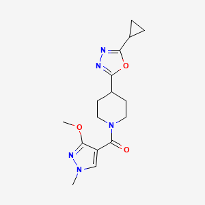 molecular formula C16H21N5O3 B2851901 (4-(5-cyclopropyl-1,3,4-oxadiazol-2-yl)piperidin-1-yl)(3-methoxy-1-methyl-1H-pyrazol-4-yl)methanone CAS No. 1208770-89-1