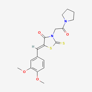 molecular formula C18H20N2O4S2 B2851905 (Z)-5-(3,4-dimethoxybenzylidene)-3-(2-oxo-2-(pyrrolidin-1-yl)ethyl)-2-thioxothiazolidin-4-one CAS No. 681832-56-4
