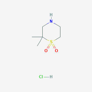 molecular formula C6H14ClNO2S B2851933 2,2-Dimethyl-1,4-thiazinane 1,1-dioxide;hydrochloride CAS No. 2411198-50-8