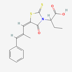 molecular formula C17H17NO3S2 B2851955 2-((E)-5-((E)-2-methyl-3-phenylallylidene)-4-oxo-2-thioxothiazolidin-3-yl)butanoic acid CAS No. 638137-83-4