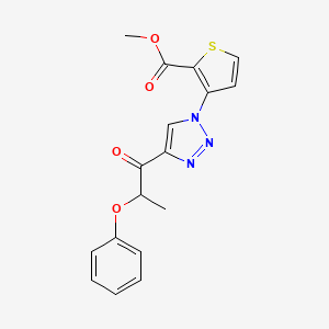 molecular formula C17H15N3O4S B2851964 methyl 3-[4-(2-phenoxypropanoyl)-1H-1,2,3-triazol-1-yl]-2-thiophenecarboxylate CAS No. 439112-31-9