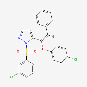 molecular formula C23H16Cl2N2O3S B2851982 5-[1-(4-chlorophenoxy)-2-phenylvinyl]-1-[(3-chlorophenyl)sulfonyl]-1H-pyrazole CAS No. 400087-39-0