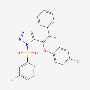 molecular formula C23H16Cl2N2O3S B2851982 1-(3-chlorobenzenesulfonyl)-5-[(E)-1-(4-chlorophenoxy)-2-phenylethenyl]-1H-pyrazole CAS No. 400087-39-0