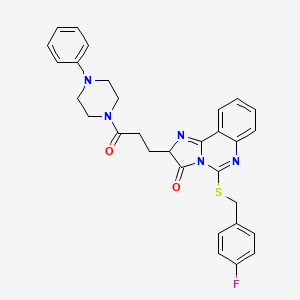 molecular formula C30H28FN5O2S B2851987 5-{[(4-fluorophenyl)methyl]sulfanyl}-2-[3-oxo-3-(4-phenylpiperazin-1-yl)propyl]-2H,3H-imidazo[1,2-c]quinazolin-3-one CAS No. 1028770-79-7