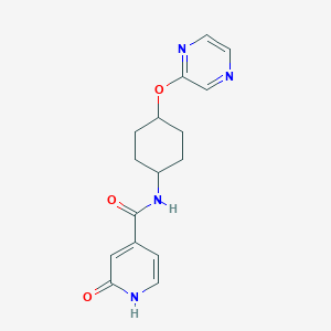 molecular formula C16H18N4O3 B2851988 2-oxo-N-((1r,4r)-4-(pyrazin-2-yloxy)cyclohexyl)-1,2-dihydropyridine-4-carboxamide CAS No. 2034451-48-2