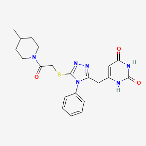 molecular formula C21H24N6O3S B2851990 6-((5-((2-(4-methylpiperidin-1-yl)-2-oxoethyl)thio)-4-phenyl-4H-1,2,4-triazol-3-yl)methyl)pyrimidine-2,4(1H,3H)-dione CAS No. 852046-55-0