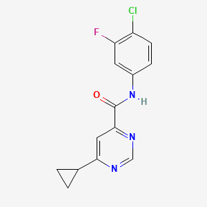 molecular formula C14H11ClFN3O B2851993 N-(4-Chloro-3-fluorophenyl)-6-cyclopropylpyrimidine-4-carboxamide CAS No. 2415555-20-1