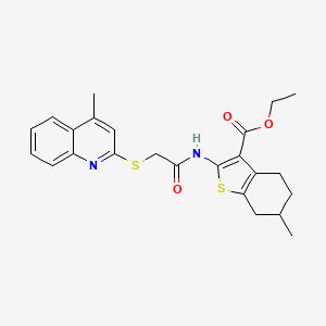 molecular formula C24H26N2O3S2 B2852003 ETHYL 6-METHYL-2-{2-[(4-METHYLQUINOLIN-2-YL)SULFANYL]ACETAMIDO}-4,5,6,7-TETRAHYDRO-1-BENZOTHIOPHENE-3-CARBOXYLATE CAS No. 671198-89-3