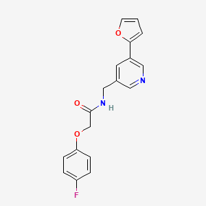 molecular formula C18H15FN2O3 B2852006 2-(4-氟苯氧基)-N-((5-(呋喃-2-基)吡啶-3-基)甲基)乙酰胺 CAS No. 2034339-98-3