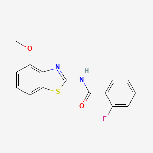 molecular formula C16H13FN2O2S B2852007 2-fluoro-N-(4-methoxy-7-methyl-1,3-benzothiazol-2-yl)benzamide CAS No. 912770-42-4