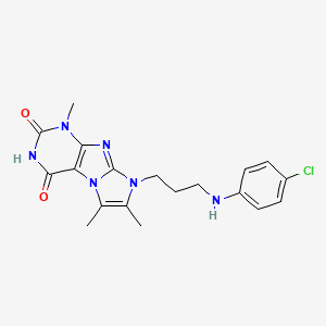 molecular formula C19H21ClN6O2 B2852012 8-(3-((4-chlorophenyl)amino)propyl)-1,6,7-trimethyl-1H-imidazo[2,1-f]purine-2,4(3H,8H)-dione CAS No. 923228-89-1