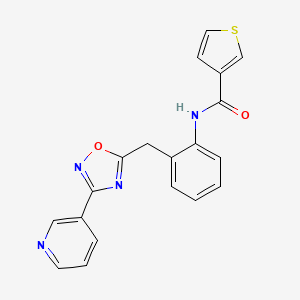 molecular formula C19H14N4O2S B2852016 N-(2-((3-(pyridin-3-yl)-1,2,4-oxadiazol-5-yl)methyl)phenyl)thiophene-3-carboxamide CAS No. 1797139-01-5