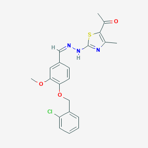 molecular formula C21H20ClN3O3S B285202 4-[(2-Chlorobenzyl)oxy]-3-methoxybenzaldehyde (5-acetyl-4-methyl-1,3-thiazol-2-yl)hydrazone 