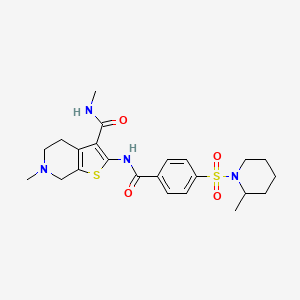 molecular formula C23H30N4O4S2 B2852031 N,6-二甲基-2-[[[4-[(2-甲基-1-哌啶基)磺酰基]苯基]-氧代甲基]氨基]-5,7-二氢-4H-噻吩并[2,3-c]吡啶-3-甲酰胺 CAS No. 533891-07-5