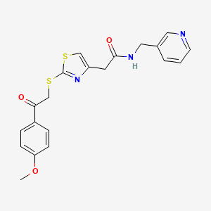 molecular formula C20H19N3O3S2 B2852036 2-(2-((2-(4-methoxyphenyl)-2-oxoethyl)thio)thiazol-4-yl)-N-(pyridin-3-ylmethyl)acetamide CAS No. 1021069-87-3