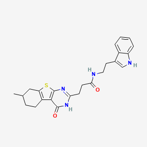molecular formula C24H26N4O2S B2852051 N-[2-(1H-indol-3-yl)ethyl]-3-(7-methyl-4-oxo-3,4,5,6,7,8-hexahydro[1]benzothieno[2,3-d]pyrimidin-2-yl)propanamide CAS No. 1105236-34-7