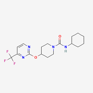 molecular formula C17H23F3N4O2 B2852076 N-Cyclohexyl-4-[4-(trifluoromethyl)pyrimidin-2-yl]oxypiperidine-1-carboxamide CAS No. 2380142-66-3