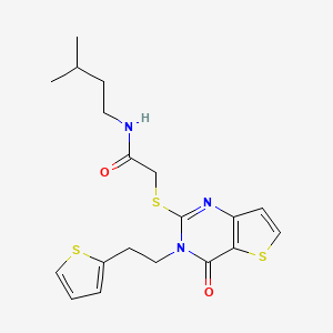 molecular formula C19H23N3O2S3 B2852083 N-(3-methylbutyl)-2-({4-oxo-3-[2-(thiophen-2-yl)ethyl]-3,4-dihydrothieno[3,2-d]pyrimidin-2-yl}sulfanyl)acetamide CAS No. 1260945-92-3