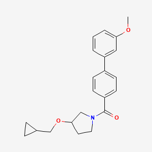 molecular formula C22H25NO3 B2852086 (3-(Cyclopropylmethoxy)pyrrolidin-1-yl)(3'-methoxy-[1,1'-biphenyl]-4-yl)methanone CAS No. 2034307-34-9