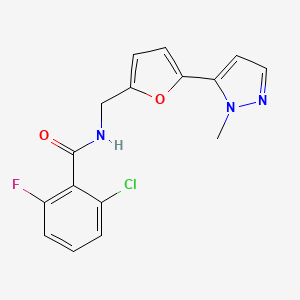 molecular formula C16H13ClFN3O2 B2852089 2-Chloro-6-fluoro-N-[[5-(2-methylpyrazol-3-yl)furan-2-yl]methyl]benzamide CAS No. 2415603-02-8