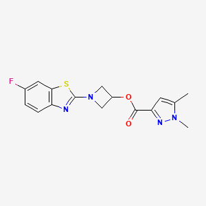 molecular formula C16H15FN4O2S B2852100 1-(6-fluorobenzo[d]thiazol-2-yl)azetidin-3-yl 1,5-dimethyl-1H-pyrazole-3-carboxylate CAS No. 1396873-43-0