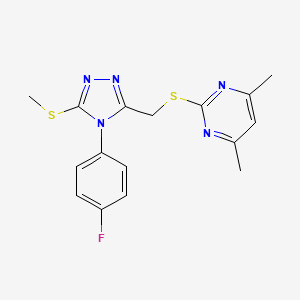 molecular formula C16H16FN5S2 B2852142 2-[[4-(4-Fluorophenyl)-5-methylsulfanyl-1,2,4-triazol-3-yl]methylsulfanyl]-4,6-dimethylpyrimidine CAS No. 868222-37-1