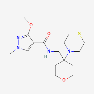 3-Methoxy-1-methyl-N-[(4-thiomorpholin-4-yloxan-4-yl)methyl]pyrazole-4-carboxamide