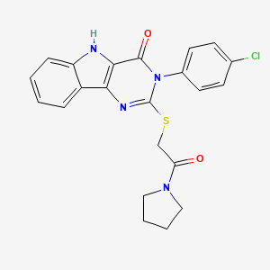 molecular formula C22H19ClN4O2S B2852169 3-(4-chlorophenyl)-2-((2-oxo-2-(pyrrolidin-1-yl)ethyl)thio)-3H-pyrimido[5,4-b]indol-4(5H)-one CAS No. 536714-28-0