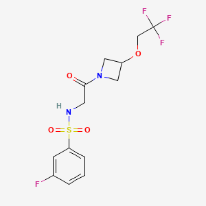 molecular formula C13H14F4N2O4S B2852182 3-fluoro-N-(2-oxo-2-(3-(2,2,2-trifluoroethoxy)azetidin-1-yl)ethyl)benzenesulfonamide CAS No. 2034595-38-3