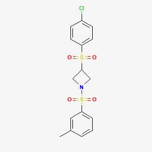 molecular formula C16H16ClNO4S2 B2852186 3-((4-Chlorophenyl)sulfonyl)-1-(m-tolylsulfonyl)azetidine CAS No. 1448063-80-6