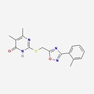 molecular formula C16H16N4O2S B2852190 5,6-Dimethyl-2-({[3-(2-methylphenyl)-1,2,4-oxadiazol-5-yl]methyl}sulfanyl)-4-pyrimidinol CAS No. 1226447-49-9