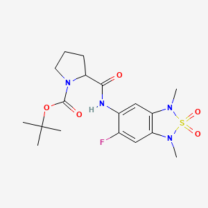 molecular formula C18H25FN4O5S B2852197 Tert-butyl 2-((6-fluoro-1,3-dimethyl-2,2-dioxido-1,3-dihydrobenzo[c][1,2,5]thiadiazol-5-yl)carbamoyl)pyrrolidine-1-carboxylate CAS No. 2034205-46-2