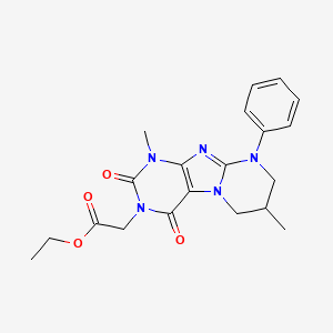 molecular formula C20H23N5O4 B2852200 Ethyl 2-(1,7-dimethyl-2,4-dioxo-9-phenyl-7,8-dihydro-6H-purino[7,8-a]pyrimidin-3-yl)acetate CAS No. 847040-31-7