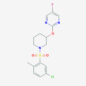 molecular formula C16H17ClFN3O3S B2852202 2-((1-((5-Chloro-2-methylphenyl)sulfonyl)piperidin-3-yl)oxy)-5-fluoropyrimidine CAS No. 2034430-33-4
