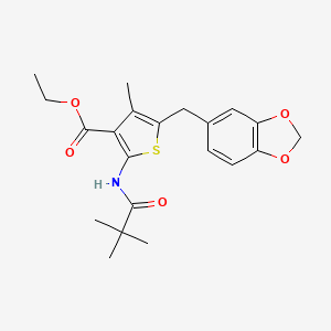 Ethyl 5-(benzo[d][1,3]dioxol-5-ylmethyl)-4-methyl-2-pivalamidothiophene-3-carboxylate