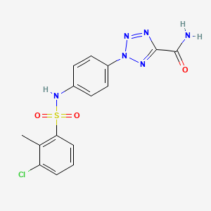 molecular formula C15H13ClN6O3S B2852222 2-(4-(3-chloro-2-methylphenylsulfonamido)phenyl)-2H-tetrazole-5-carboxamide CAS No. 1421584-22-6