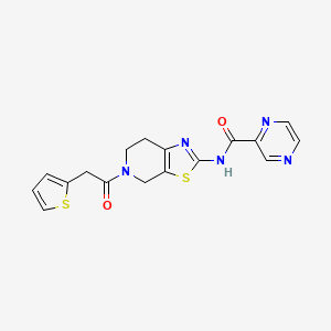 molecular formula C17H15N5O2S2 B2852245 N-(5-(2-(thiophen-2-yl)acetyl)-4,5,6,7-tetrahydrothiazolo[5,4-c]pyridin-2-yl)pyrazine-2-carboxamide CAS No. 1351622-38-2