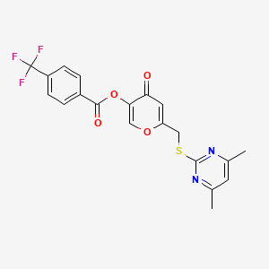 molecular formula C20H15F3N2O4S B2852259 6-(((4,6-dimethylpyrimidin-2-yl)thio)methyl)-4-oxo-4H-pyran-3-yl 4-(trifluoromethyl)benzoate CAS No. 877636-68-5