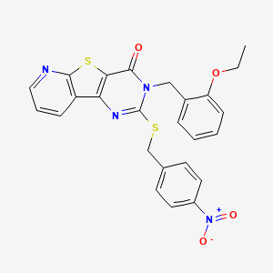 molecular formula C25H20N4O4S2 B2852277 3-(2-ethoxybenzyl)-2-((4-nitrobenzyl)thio)pyrido[3',2':4,5]thieno[3,2-d]pyrimidin-4(3H)-one CAS No. 1223781-38-1