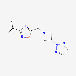molecular formula C11H16N6O B2852308 3-Propan-2-yl-5-[[3-(triazol-2-yl)azetidin-1-yl]methyl]-1,2,4-oxadiazole CAS No. 2415622-03-4