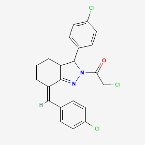 molecular formula C22H19Cl3N2O B2852316 2-chloro-1-[(7Z)-3-(4-chlorophenyl)-7-[(4-chlorophenyl)methylidene]-3a,4,5,6-tetrahydro-3H-indazol-2-yl]ethanone CAS No. 325724-47-8