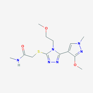 molecular formula C13H20N6O3S B2852343 2-((5-(3-methoxy-1-methyl-1H-pyrazol-4-yl)-4-(2-methoxyethyl)-4H-1,2,4-triazol-3-yl)thio)-N-methylacetamide CAS No. 1014095-89-6