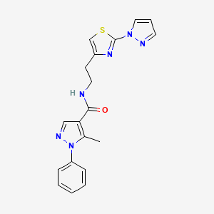 molecular formula C19H18N6OS B2852344 N-(2-(2-(1H-吡唑-1-基)噻唑-4-基)乙基)-5-甲基-1-苯基-1H-吡唑-4-甲酰胺 CAS No. 1428358-20-6