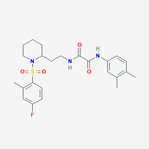 molecular formula C24H30FN3O4S B2852350 N1-(3,4-dimethylphenyl)-N2-(2-(1-((4-fluoro-2-methylphenyl)sulfonyl)piperidin-2-yl)ethyl)oxalamide CAS No. 898427-05-9