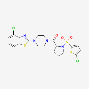 molecular formula C20H20Cl2N4O3S3 B2852368 (4-(4-Chlorobenzo[d]thiazol-2-yl)piperazin-1-yl)(1-((5-chlorothiophen-2-yl)sulfonyl)pyrrolidin-2-yl)methanone CAS No. 1101187-53-4