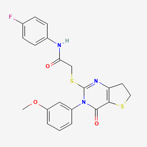 molecular formula C21H18FN3O3S2 B2852400 N-(4-fluorophenyl)-2-((3-(3-methoxyphenyl)-4-oxo-3,4,6,7-tetrahydrothieno[3,2-d]pyrimidin-2-yl)thio)acetamide CAS No. 877655-00-0